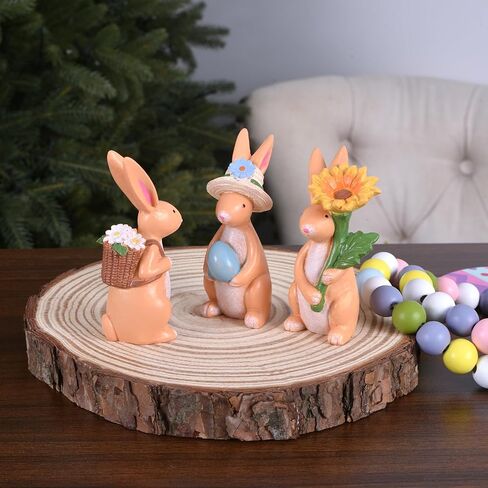 Easter Bunny Figurines, 3Pcs Colorful Resin Easter Bunnies Decor for Home, Spring Rabbit Decor for Table, Mantel, Tiered Tray, Holiday Decorations for Office & Home (Multicolor) in Kuwait