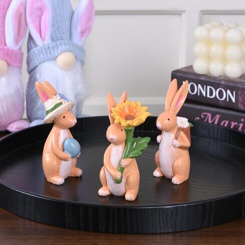 Easter Bunny Figurines, 3Pcs Colorful Resin Easter Bunnies Decor for Home, Spring Rabbit Decor for Table, Mantel, Tiered Tray, Holiday Decorations for Office & Home (Multicolor) in Kuwait