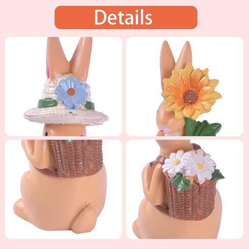 Easter Bunny Figurines, 3Pcs Colorful Resin Easter Bunnies Decor for Home, Spring Rabbit Decor for Table, Mantel, Tiered Tray, Holiday Decorations for Office & Home (Multicolor) in Kuwait
