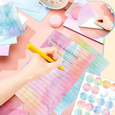 رسائل وأظرف ثابتة من FUNCLASS، مجموعة قرطاسية بألوان مائية 160 قطعة مع 50 ورقة قرطاسية مبطنة و50 ظرفًا، قرطاسية لطيفة مقاس 5.5 × 8.25 بوصة، هدايا للأطفال والفتيات in Kuwait