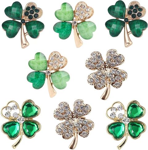 taoranju أربع أوراق البرسيم دبابيس للنساء، 8 قطع دبابيس بروش حجر الراين لإكسسوارات يوم القديس باتريك، دبابيس التلبيب الكريستال للنساء الفتيات حفل زفاف وعطلة المجوهرات هدية in Kuwait