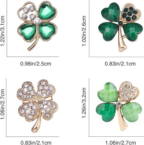 taoranju أربع أوراق البرسيم دبابيس للنساء، 8 قطع دبابيس بروش حجر الراين لإكسسوارات يوم القديس باتريك، دبابيس التلبيب الكريستال للنساء الفتيات حفل زفاف وعطلة المجوهرات هدية in Kuwait