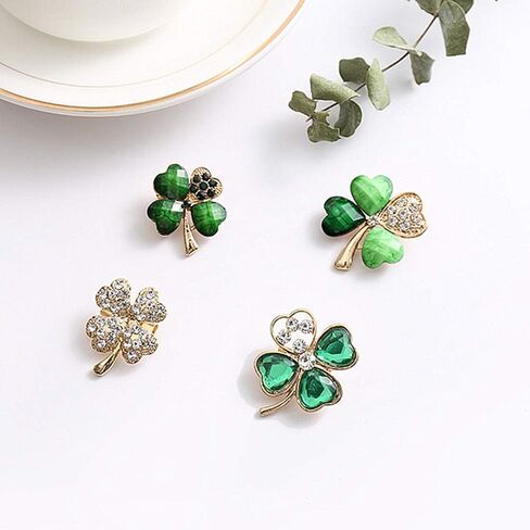 taoranju أربع أوراق البرسيم دبابيس للنساء، 8 قطع دبابيس بروش حجر الراين لإكسسوارات يوم القديس باتريك، دبابيس التلبيب الكريستال للنساء الفتيات حفل زفاف وعطلة المجوهرات هدية in Kuwait