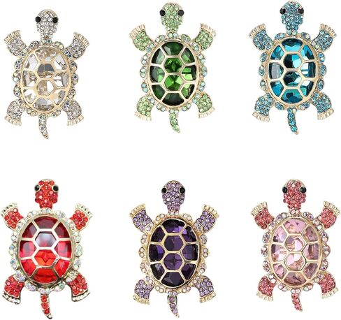 6pcs Turtle Brooch with Crystal Diamonds, Turtle Enamel Pin, Turtle Jewelry for Decorating Clothes in Kuwait