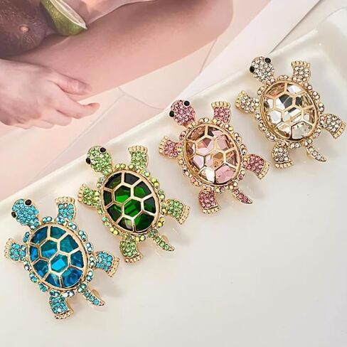 6pcs Turtle Brooch with Crystal Diamonds, Turtle Enamel Pin, Turtle Jewelry for Decorating Clothes in Kuwait