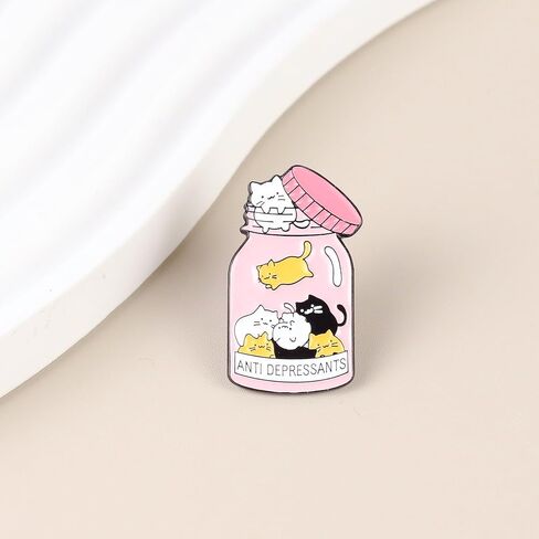 Anti Depressants Cat Medicine Bottle Enamel Pin, Emotional Support Pin Brooch, Gift For Anxious Cat Mom Pet Lover, Mental Health Awareness Lapel Badge, Pet Therapy Brooches, Anxiety Relief Accessories in Saudi Arabia