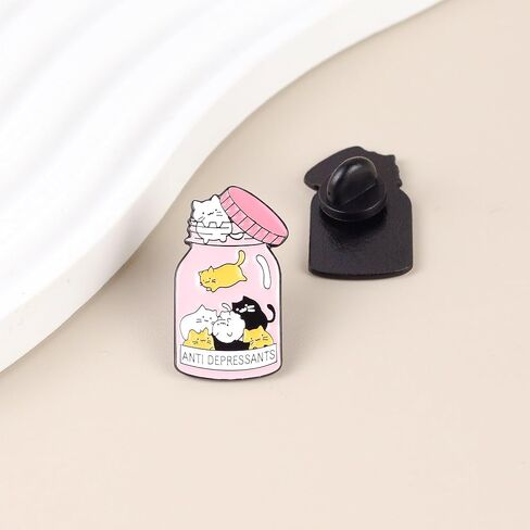 Anti Depressants Cat Medicine Bottle Enamel Pin, Emotional Support Pin Brooch, Gift For Anxious Cat Mom Pet Lover, Mental Health Awareness Lapel Badge, Pet Therapy Brooches, Anxiety Relief Accessories in Saudi Arabia