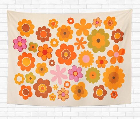 Topyee Home Decorative Tapestry Wall Hanging Orange 70S Vintage Flowers Green Power 1970 Retro Seventies 60x80 Inch Tapestries Wall Blanket for Dorm Living Room Bedroom in Saudi Arabia