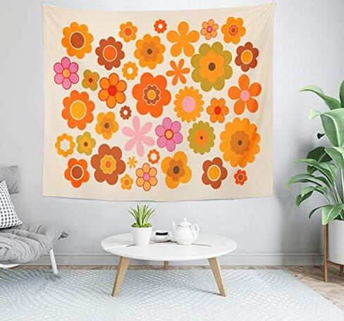 Topyee Home Decorative Tapestry Wall Hanging Orange 70S Vintage Flowers Green Power 1970 Retro Seventies 60x80 Inch Tapestries Wall Blanket for Dorm Living Room Bedroom in Saudi Arabia