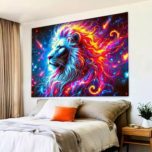 BlissYard Blacklight Lion نسيج 78x59 بوصة الأسد تريبي غالاكسي الفضاء نسيج الأشعة فوق البنفسجية رد الفعل توهج في الظلام نسيج غالاكسي الفضاء نسيج الجدار شنقا لديكور المنزل جدار الفن شنقا لغرفة المعيشة in Saudi Arabia