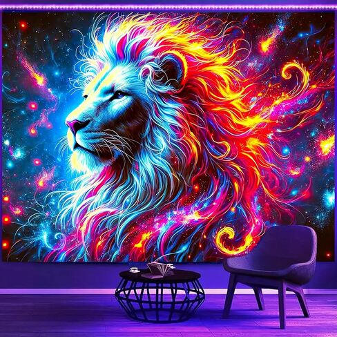 BlissYard Blacklight Lion نسيج 78x59 بوصة الأسد تريبي غالاكسي الفضاء نسيج الأشعة فوق البنفسجية رد الفعل توهج في الظلام نسيج غالاكسي الفضاء نسيج الجدار شنقا لديكور المنزل جدار الفن شنقا لغرفة المعيشة in Saudi Arabia