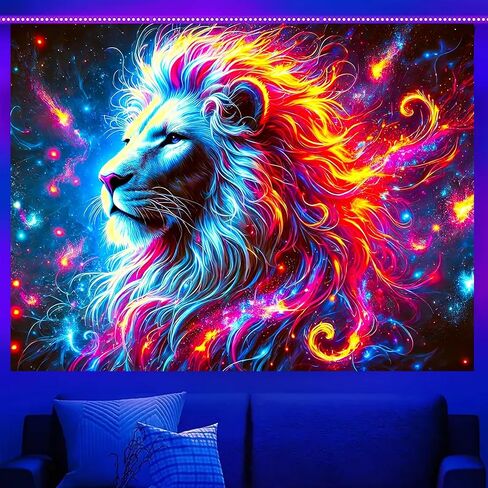 BlissYard Blacklight Lion نسيج 78x59 بوصة الأسد تريبي غالاكسي الفضاء نسيج الأشعة فوق البنفسجية رد الفعل توهج في الظلام نسيج غالاكسي الفضاء نسيج الجدار شنقا لديكور المنزل جدار الفن شنقا لغرفة المعيشة in Saudi Arabia