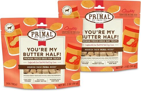 Primal Freeze Dried Dog Treats; Chicken & Peanut Butter Dog Treats with Goat Milk for Dogs, You're My Butter Half, Grain Free Training Treats for Dogs with Probiotics, 2 oz (Pack of 2) in Kuwait