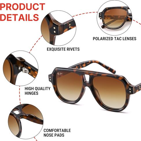نظارة شمسية Pro Acme Retro Polarized Aviator للنساء والرجال، نظارات شمسية كبيرة الحجم بظلال الطيار المربعة في السبعينيات in Kuwait