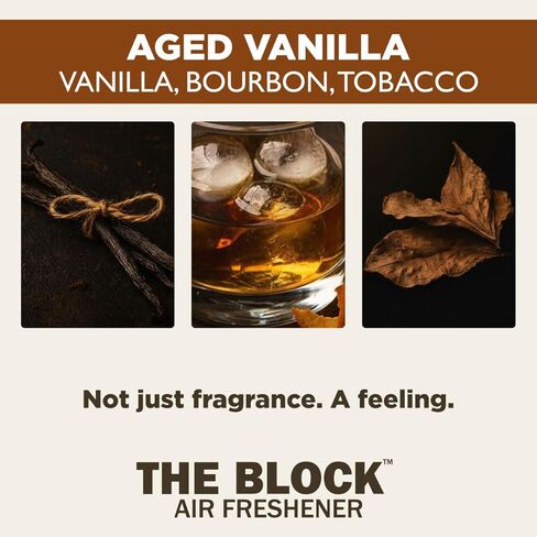 The Block - معطر هواء خشبي للسيارة ومزيل للروائح - رائحة تدوم طويلاً لأكثر من 30 يومًا - للاستخدام في السيارة والمنزل - فكرة هدية طازجة - صنع في الولايات المتحدة الأمريكية - فانيليا معتقة in Kuwait