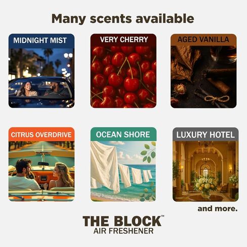 The Block - معطر هواء خشبي للسيارة ومزيل للروائح - رائحة تدوم طويلاً لأكثر من 30 يومًا - للاستخدام في السيارة والمنزل - فكرة هدية طازجة - صنع في الولايات المتحدة الأمريكية - فانيليا معتقة in Kuwait