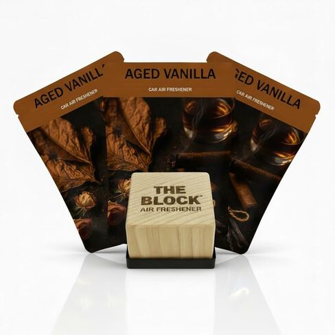 The Block - معطر هواء خشبي للسيارة ومزيل للروائح - رائحة تدوم طويلاً لأكثر من 30 يومًا - للاستخدام في السيارة والمنزل - فكرة هدية طازجة - صنع في الولايات المتحدة الأمريكية - فانيليا معتقة in Kuwait