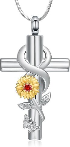 Cross Sunflower Cremation Jewelry Infinity Urn Necklace for Ashes for Men Women Stainless Steel Butterfly Memorial Ashes Pendant Necklace Keepsake Jewelry in Kuwait