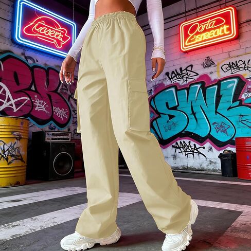 Women's Casual High Waisted Cargo Pants Baggy Trendy Wide Leg Pants Hiking Pants with Pockets in Saudi Arabia