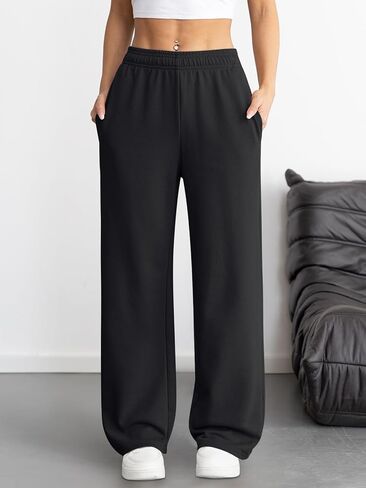 ATHMILE Women's Wide Leg Sweatpants High Waisted Baggy Interior Drawstring Joggers Straight Leg Sweat Pants with Pockets in Saudi Arabia