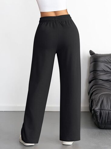 ATHMILE Women's Wide Leg Sweatpants High Waisted Baggy Interior Drawstring Joggers Straight Leg Sweat Pants with Pockets in Saudi Arabia