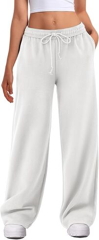 ATHMILE Women's Wide Leg Sweatpants High Waisted Baggy Interior Drawstring Joggers Straight Leg Sweat Pants with Pockets in Saudi Arabia