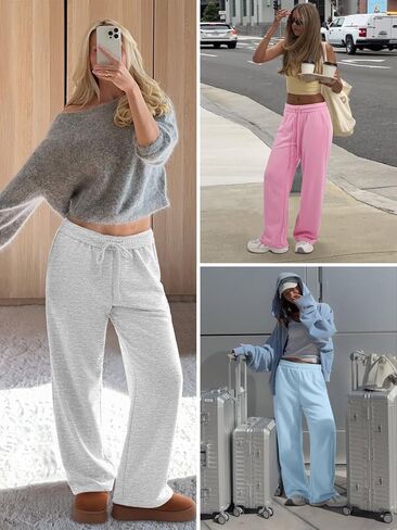 ATHMILE Women's Wide Leg Sweatpants High Waisted Baggy Interior Drawstring Joggers Straight Leg Sweat Pants with Pockets in Saudi Arabia