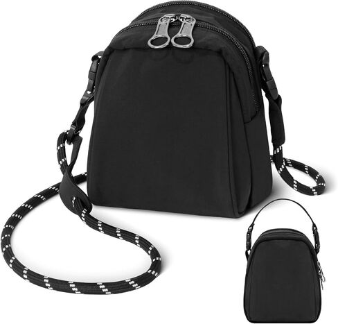 حقائب كروس صغيرة سعة 2.8 لتر للنساء للجنسين حقيبة يد متعددة الأوضاع مع حزام قابل للتعديل للسفر والتسوق باللون الأسود in Kuwait