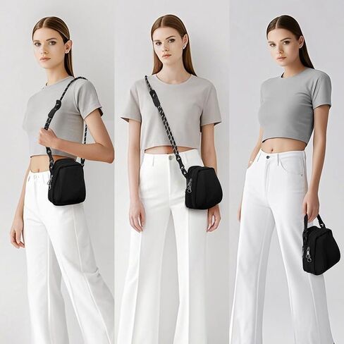 حقائب كروس صغيرة سعة 2.8 لتر للنساء للجنسين حقيبة يد متعددة الأوضاع مع حزام قابل للتعديل للسفر والتسوق باللون الأسود in Kuwait