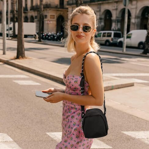 حقائب كروس صغيرة سعة 2.8 لتر للنساء للجنسين حقيبة يد متعددة الأوضاع مع حزام قابل للتعديل للسفر والتسوق باللون الأسود in Kuwait