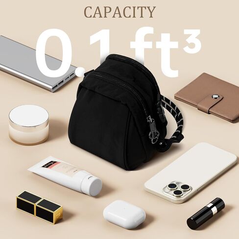 حقائب كروس صغيرة سعة 2.8 لتر للنساء للجنسين حقيبة يد متعددة الأوضاع مع حزام قابل للتعديل للسفر والتسوق باللون الأسود in Kuwait