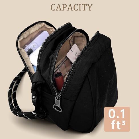 حقائب كروس صغيرة سعة 2.8 لتر للنساء للجنسين حقيبة يد متعددة الأوضاع مع حزام قابل للتعديل للسفر والتسوق باللون الأسود in Kuwait