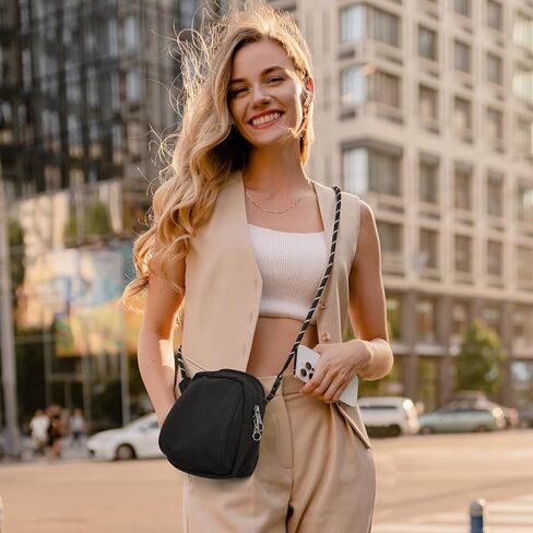 حقائب كروس صغيرة سعة 2.8 لتر للنساء للجنسين حقيبة يد متعددة الأوضاع مع حزام قابل للتعديل للسفر والتسوق باللون الأسود in Kuwait