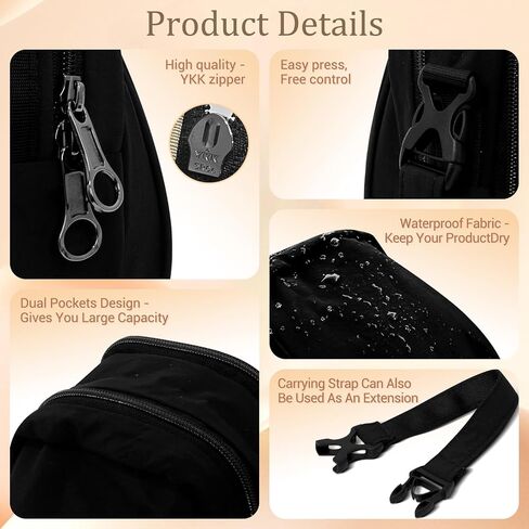 حقائب كروس صغيرة سعة 2.8 لتر للنساء للجنسين حقيبة يد متعددة الأوضاع مع حزام قابل للتعديل للسفر والتسوق باللون الأسود in Kuwait