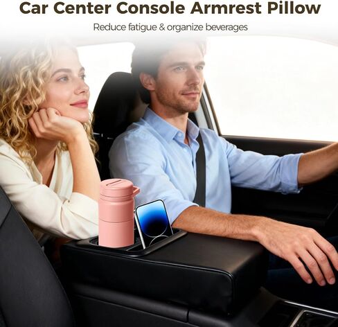OMISTAR Car Armrest Storage Box - Car Center Console Armrest Pillow with Dual Cup Holders, Universal Memory Foam Car Armrest Cushion for Comfortable Elbow Support, Cellphone Storage 13.8x7.9x3.0 in in Saudi Arabia