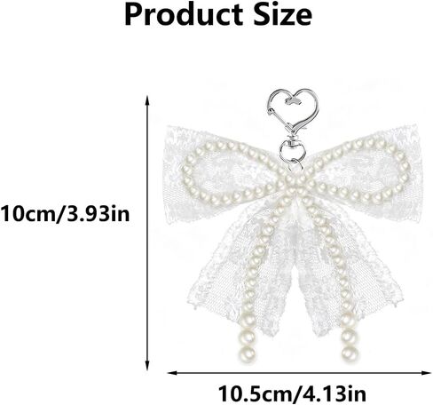 White Lace Pearl Bow Keychain Charms Pearl Beaded Keychain Accessories Heart Clasp Bowknot Key Chains Women Cute Keychains for Women Purse Charms for Handbags Car Key Chain Bag Charm Backpack Charm in Saudi Arabia