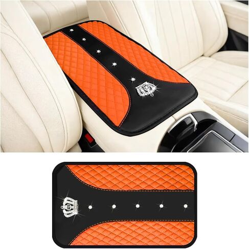 Bling Car Center Console Cover, Crown Crystal Rhinestones Vehicle Armrest Mat Protector, Anti Slip Sparkling Automotive Arm Rest Seat Box Cushion Pad Decor Accessories, Universal Fit (Pink) in Saudi Arabia