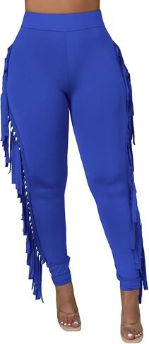 سراويل نسائية هامشية مرنة عالية الخصر Bodycon عادية طويلة شرابة طماق Sweatpants ملابس النادي in Kuwait