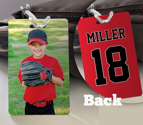 Custom Sports Bag Tag | Your Own Photo, Player Name + Number, Team Colors | Personalized Bag Tag for Baseball Basketball Softball Football Hockey Soccer Golf Volleyball Cheerleading Dance Gymnastics in Saudi Arabia