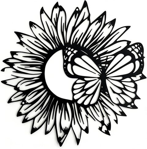 SonnTonn Sunflower Butterfly Metal Wall Art, Indoor Home Wall Sculpture for Living Room, Bedroom, Outdoor Garden Decor for Patio (11.8"x11.8" / 30x30cm) in Saudi Arabia