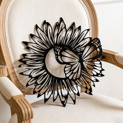 SonnTonn Sunflower Butterfly Metal Wall Art, Indoor Home Wall Sculpture for Living Room, Bedroom, Outdoor Garden Decor for Patio (11.8"x11.8" / 30x30cm) in Saudi Arabia