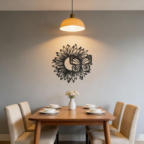 SonnTonn Sunflower Butterfly Metal Wall Art, Indoor Home Wall Sculpture for Living Room, Bedroom, Outdoor Garden Decor for Patio (11.8"x11.8" / 30x30cm) in Saudi Arabia