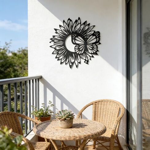 SonnTonn Sunflower Butterfly Metal Wall Art, Indoor Home Wall Sculpture for Living Room, Bedroom, Outdoor Garden Decor for Patio (11.8"x11.8" / 30x30cm) in Saudi Arabia