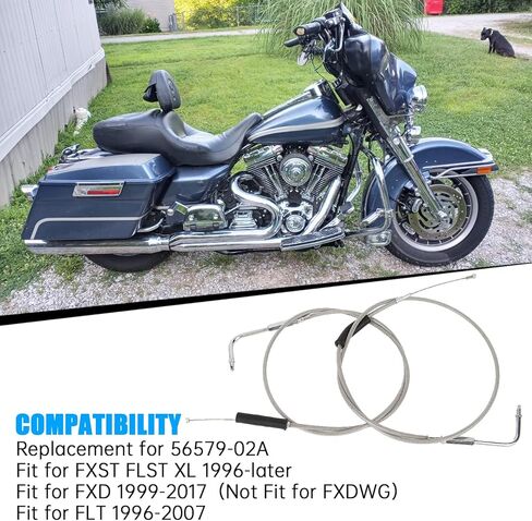 PSLER 42 Inch Stainless Steel Throttle Cable and Idle Cable Set, Motorcycle Throttle Idle Cable Kit, Throttle Housing for FXST FLST XL 1996-Later, FXD FLT 1999-2017, Replace 56579-02A, ELV70-0300-AIC in Saudi Arabia
