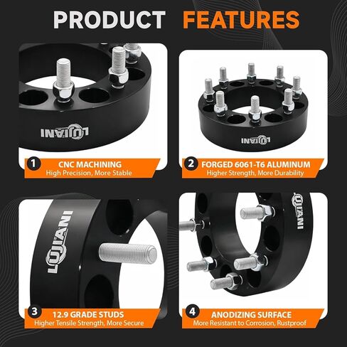 4 Pack 8x170mm Wheel Spacers for Ford F250 F350 Super Duty, 2" Thick Forged Hubcentric Tire Spacer, M14x1.5 Thread Studs & 125mm Centric Bore, 8 Lug Hub Centric Wheel Adapters in Kuwait