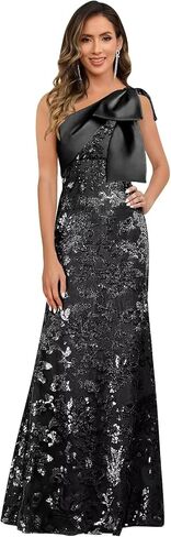 VCCICANY Sequin Mother of The Bride Dresses for Women One Shoulder Mermaid Long Evening Formal Gowns with Bow in Kuwait