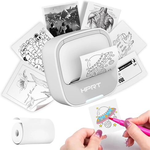 HPRT Mini Sticker Printer, Mini Thermal Maker Machine with 1 Roll Sticker Paper, Bluetooth Inkless Portable Printer for Study Notes, Pictures, Kids DIY, Label, Gift in Kuwait
