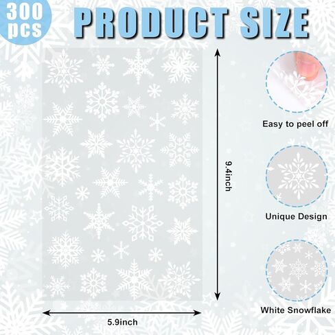 JarThenaAMCS 10 Sheets Clear Winter Stickers White Snowflake Envelope Seal Stickers Christmas Self Adhesive Label Decals for Xmas Holiday Craft Scrapbook Card Gift, 300Pcs in Saudi Arabia
