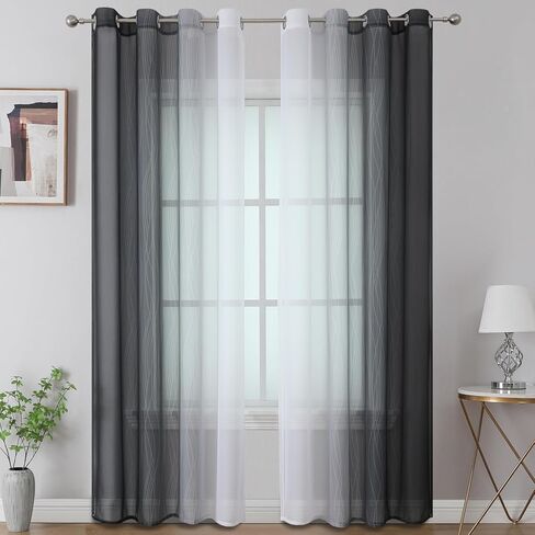 Estelar Textiler ستائر شبه شفافة باللونين الأبيض والأسود بطول 84 بوصة لغرفة المعيشة، خفيفة الوزن لمعالجة النوافذ وتصفية الضوء بحلقة معدنية متدرجة لغرفة النوم، 52 عرضًا × 84 طولًا، لوحتان in Kuwait