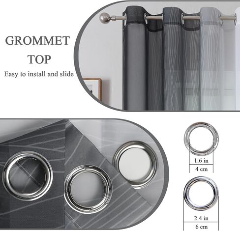 Estelar Textiler ستائر شبه شفافة باللونين الأبيض والأسود بطول 84 بوصة لغرفة المعيشة، خفيفة الوزن لمعالجة النوافذ وتصفية الضوء بحلقة معدنية متدرجة لغرفة النوم، 52 عرضًا × 84 طولًا، لوحتان in Kuwait